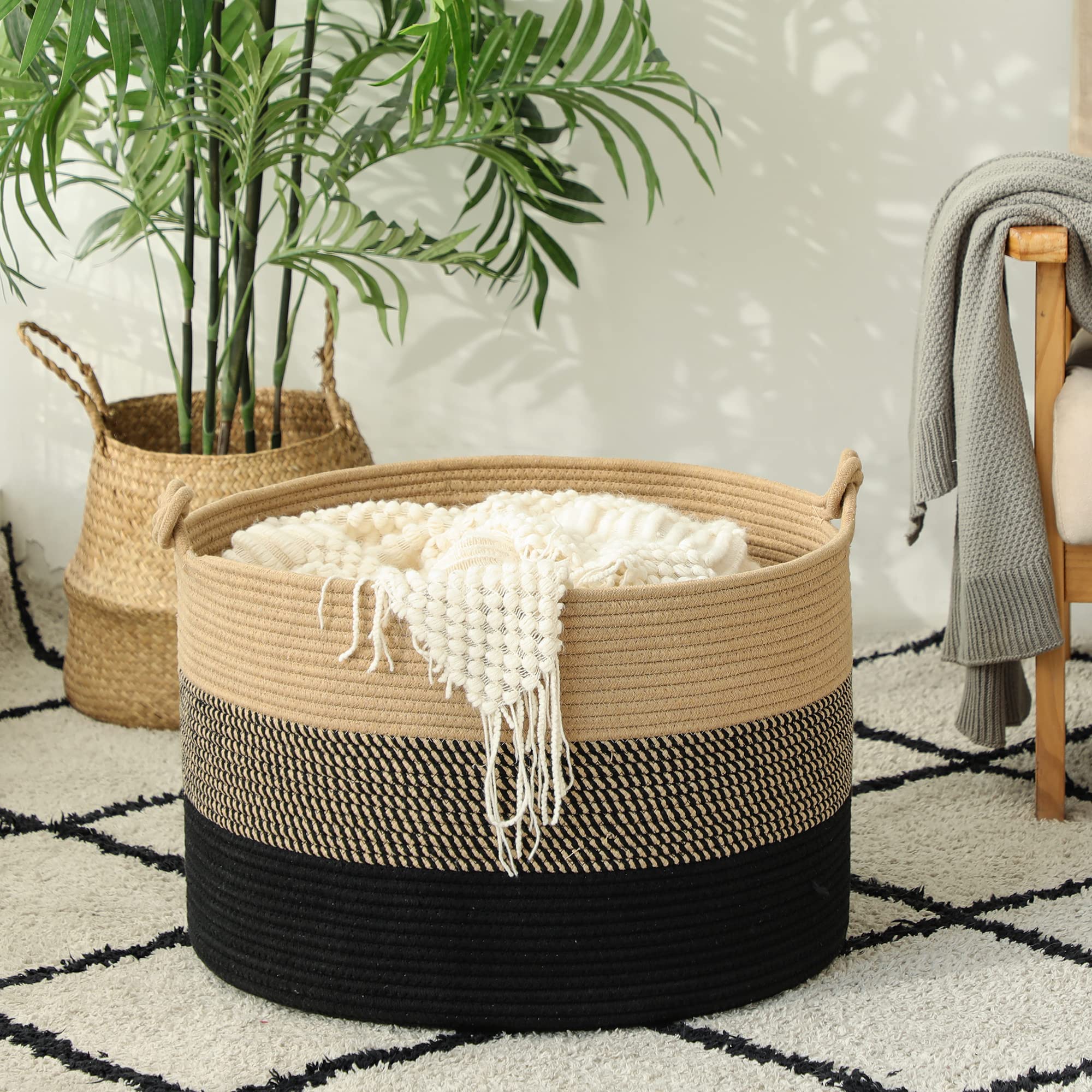KAKAMAY portable foldable basket ready to move between rooms.