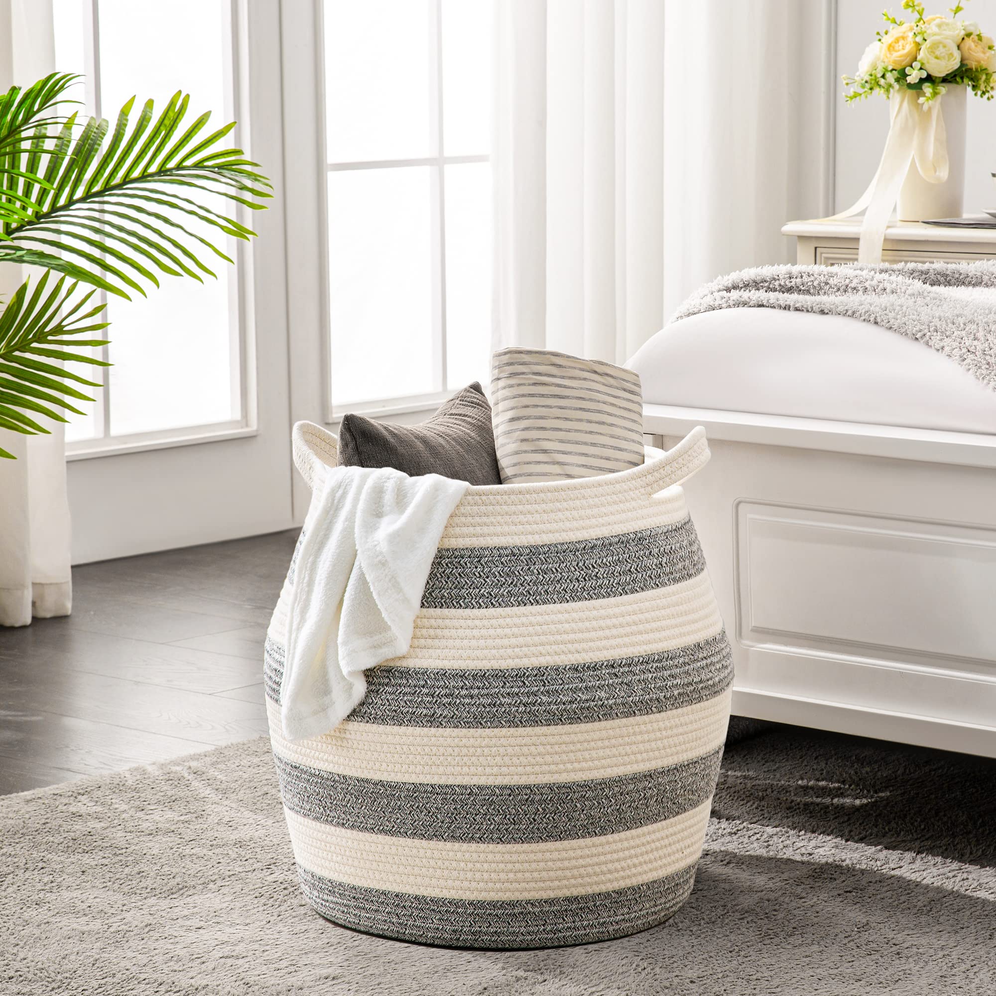 KAKAMAY toy storage basket in nursery neatly organizes colorful toys.