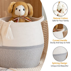 KAKAMAY large grey laundry hamper in use for nursery laundry and toys.