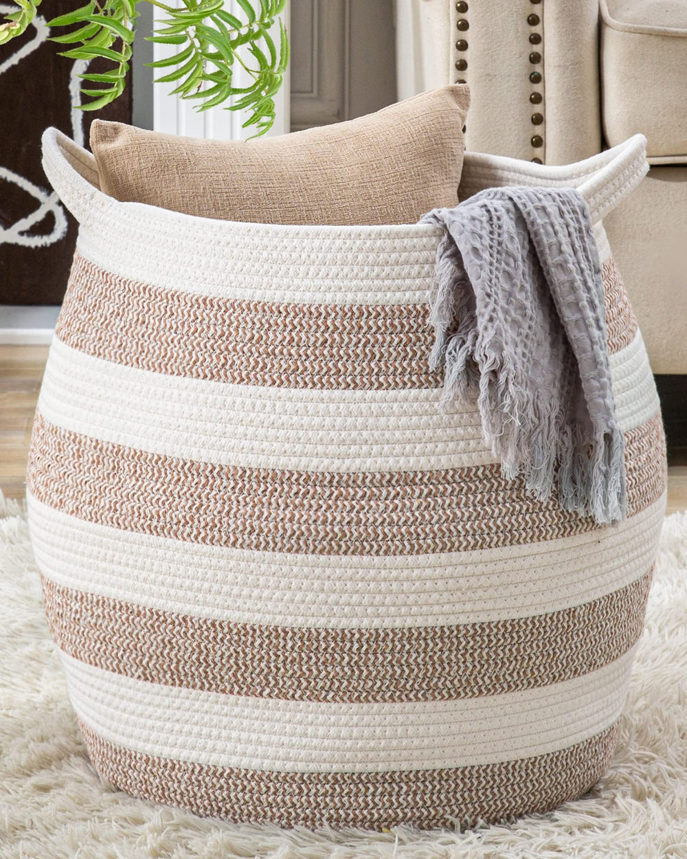KAKAMAY rose-woven basket folded for compact nursery storage
