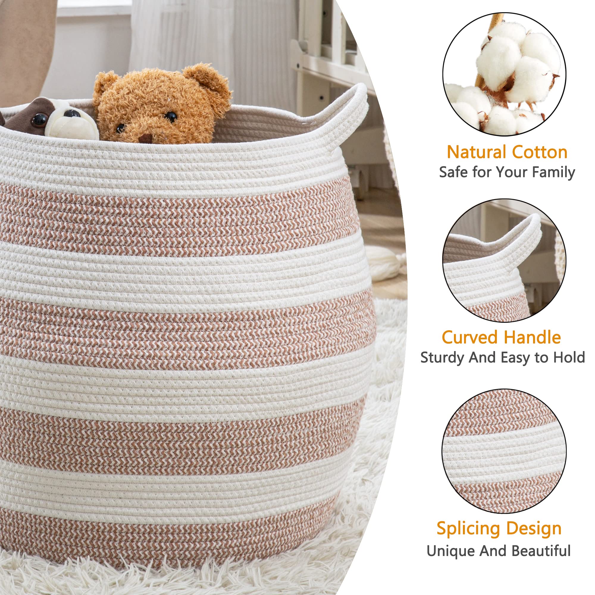 KAKAMAY rose-woven basket used as laundry hamper in living room