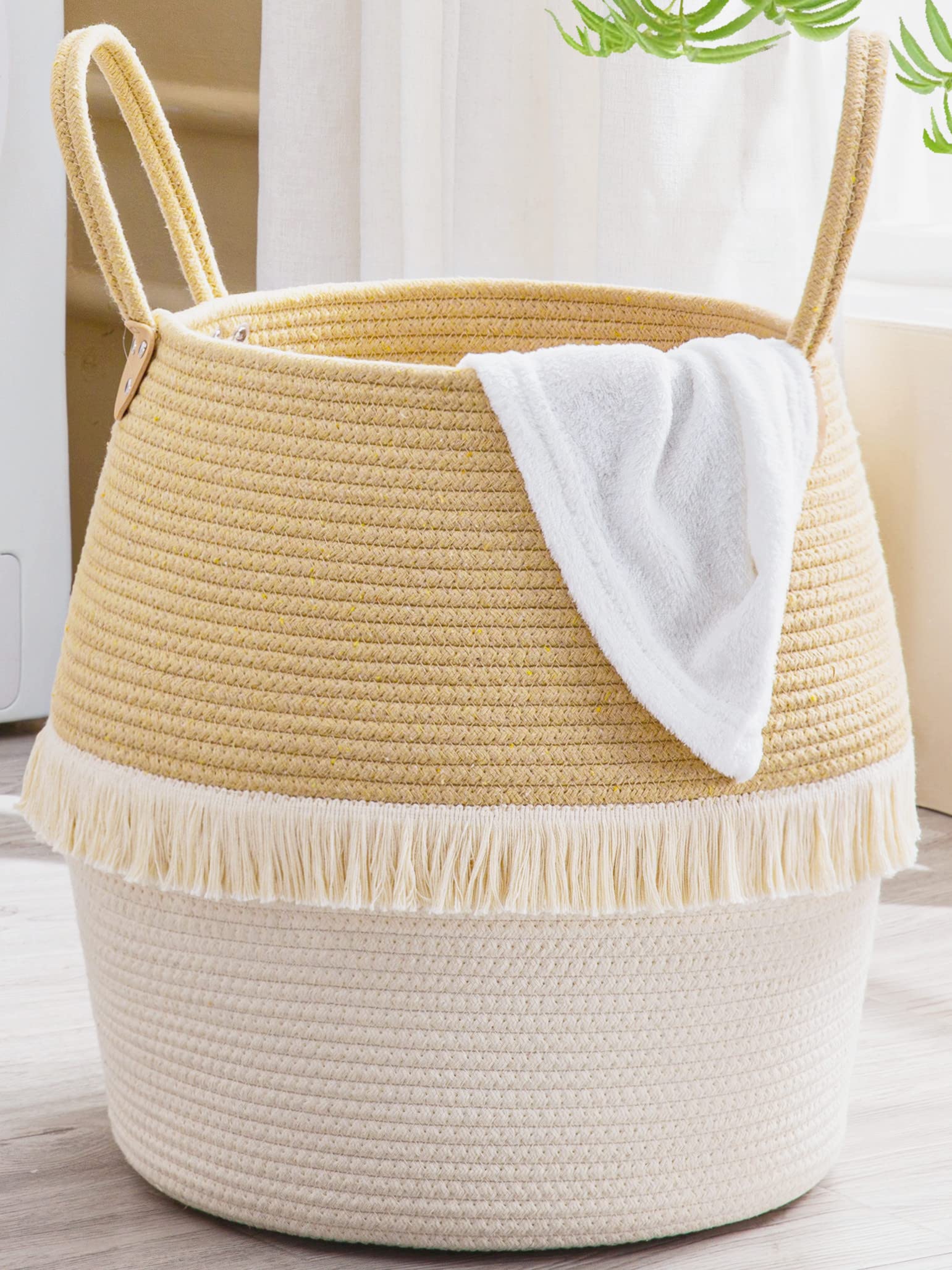 KAKAMAY woven basket storage 17x17 beige keeps blankets neatly organized in living areas