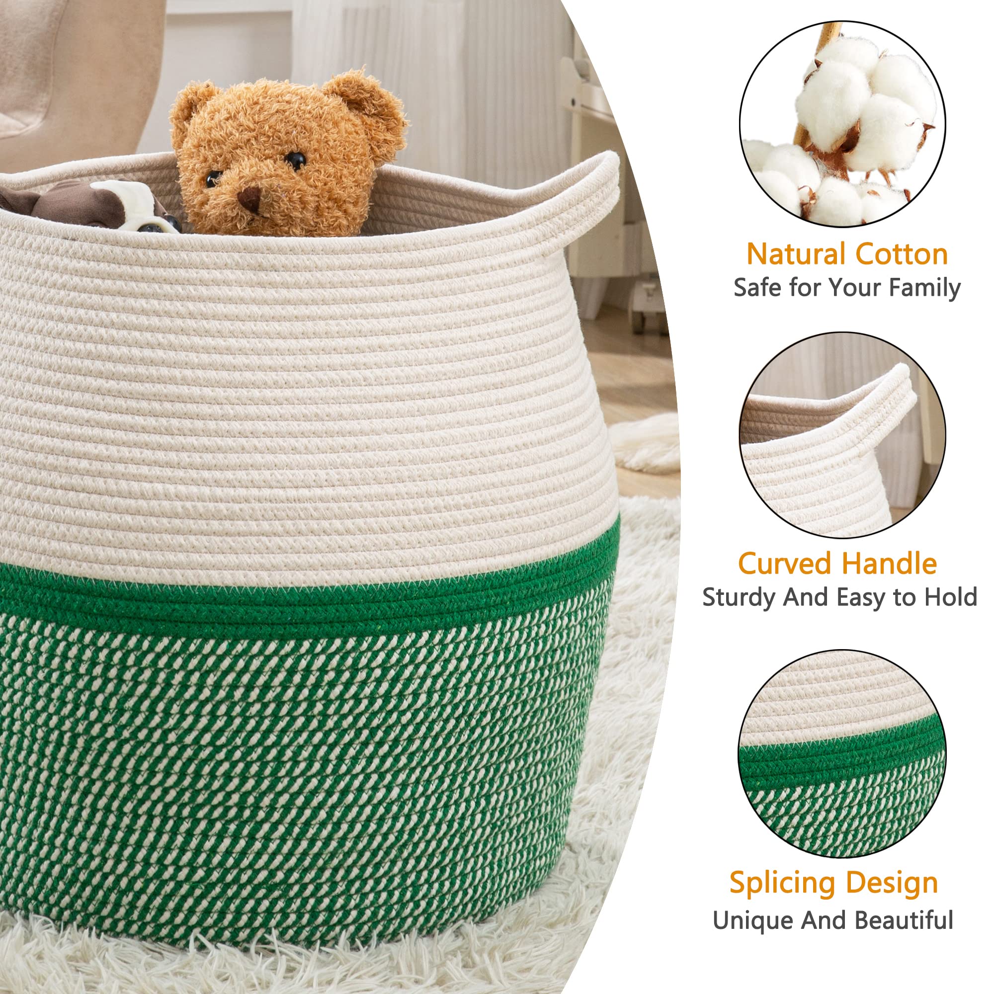 KAKAMAY green woven basket folded for easy storage and space-saving organization.