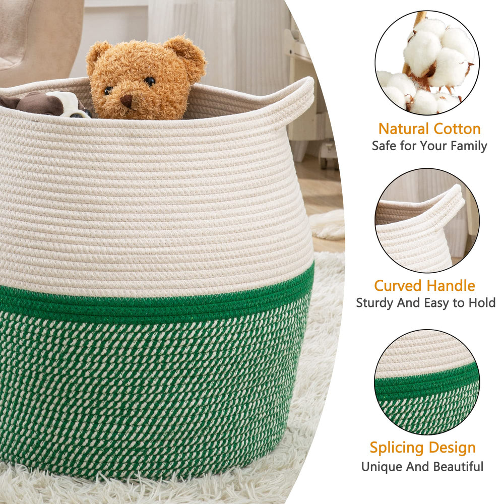 KAKAMAY green woven basket folded for easy storage and space-saving organization.