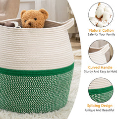 KAKAMAY green woven basket folded for easy storage and space-saving organization.