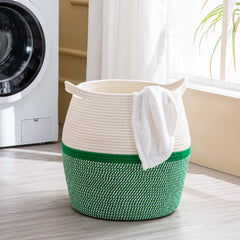 KAKAMAY green basket interior showing roomy capacity for laundry and toys.