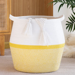 KAKAMAY woven basket front view offers sturdy 17x17 storage in sunny yellow