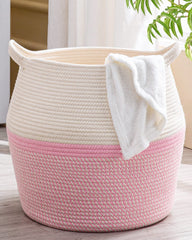 KAKAMAY woven storage basket pink for toy and blanket organization.