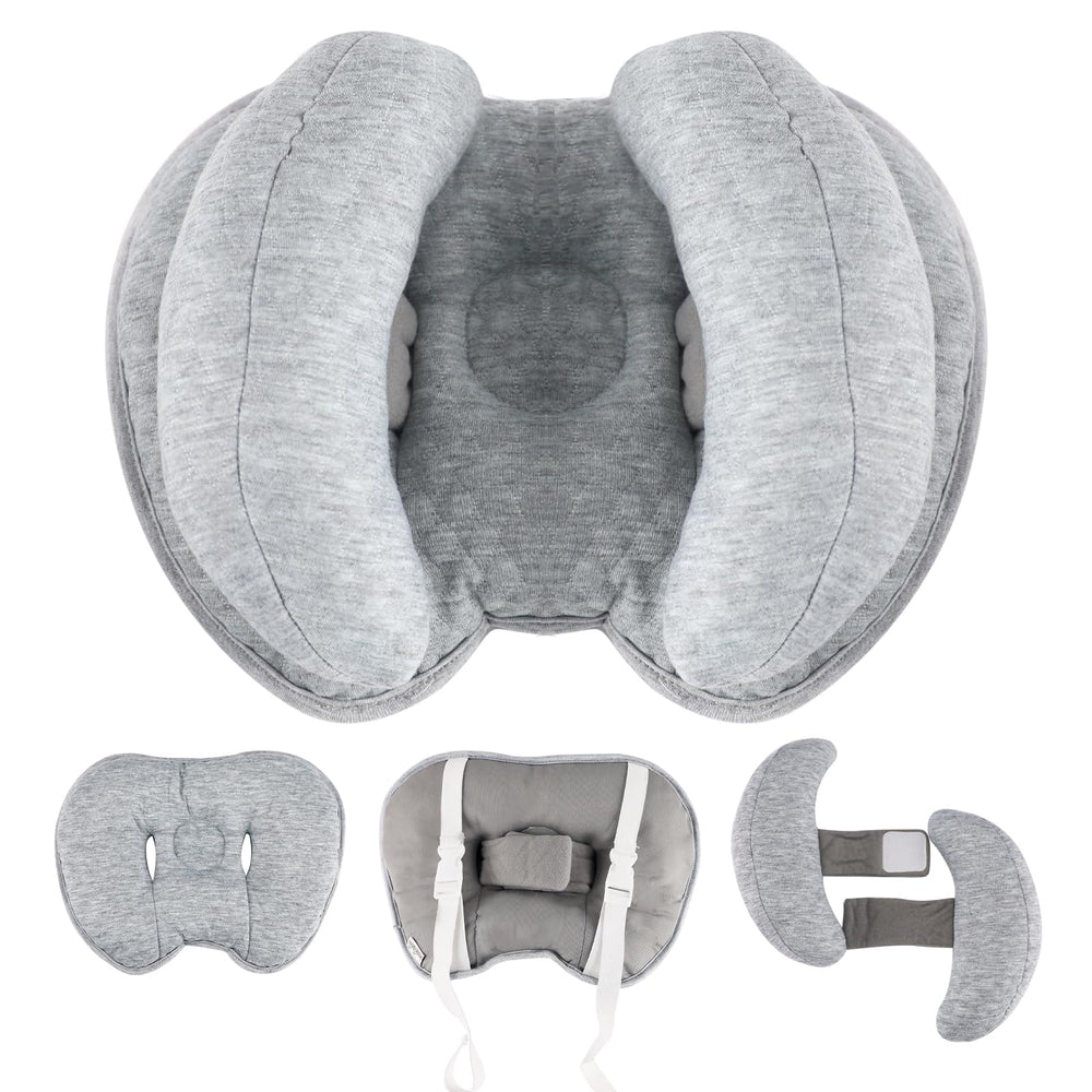 KAKIBLIN 2-in-1 baby head pillow gray closeup highlighting plush comfort for tiny heads.