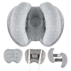 KAKIBLIN 2-in-1 baby head pillow gray closeup highlighting plush comfort for tiny heads.