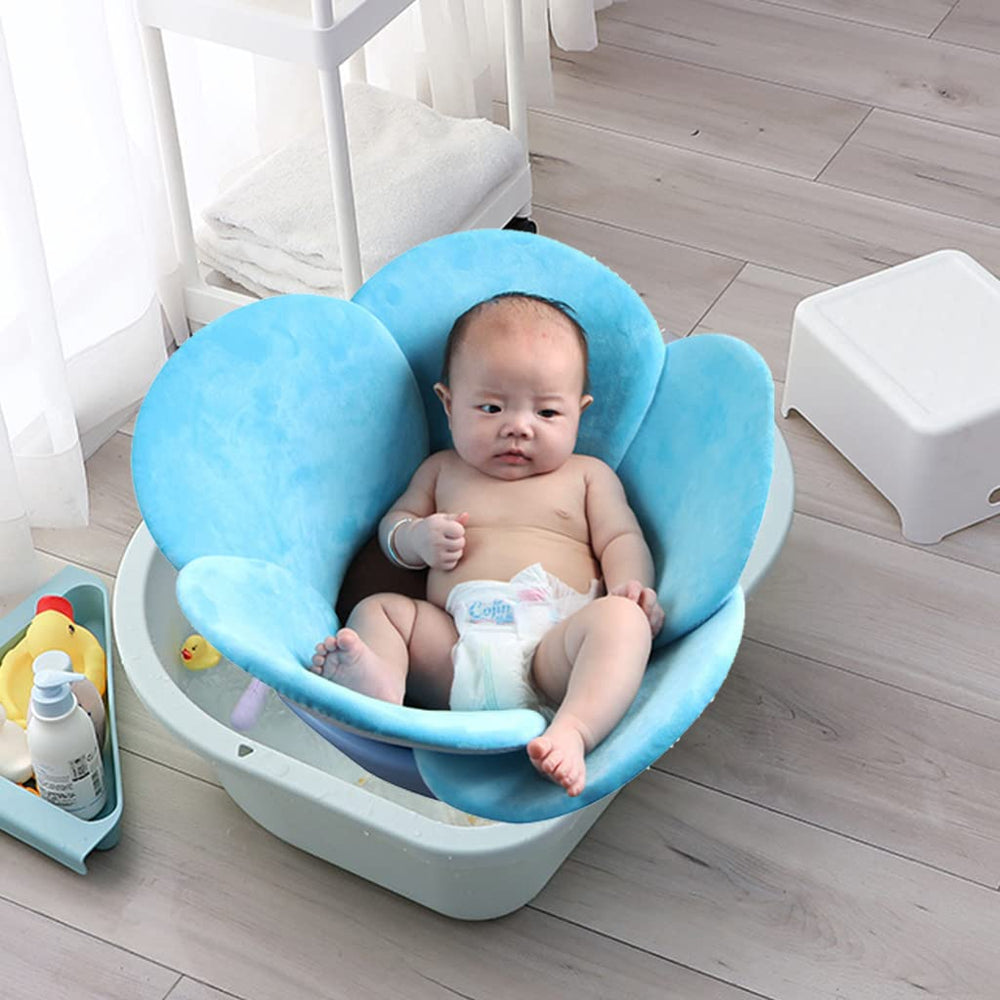 KAKIBLIN baby bath mat blue head-support design aids calm newborn washing.