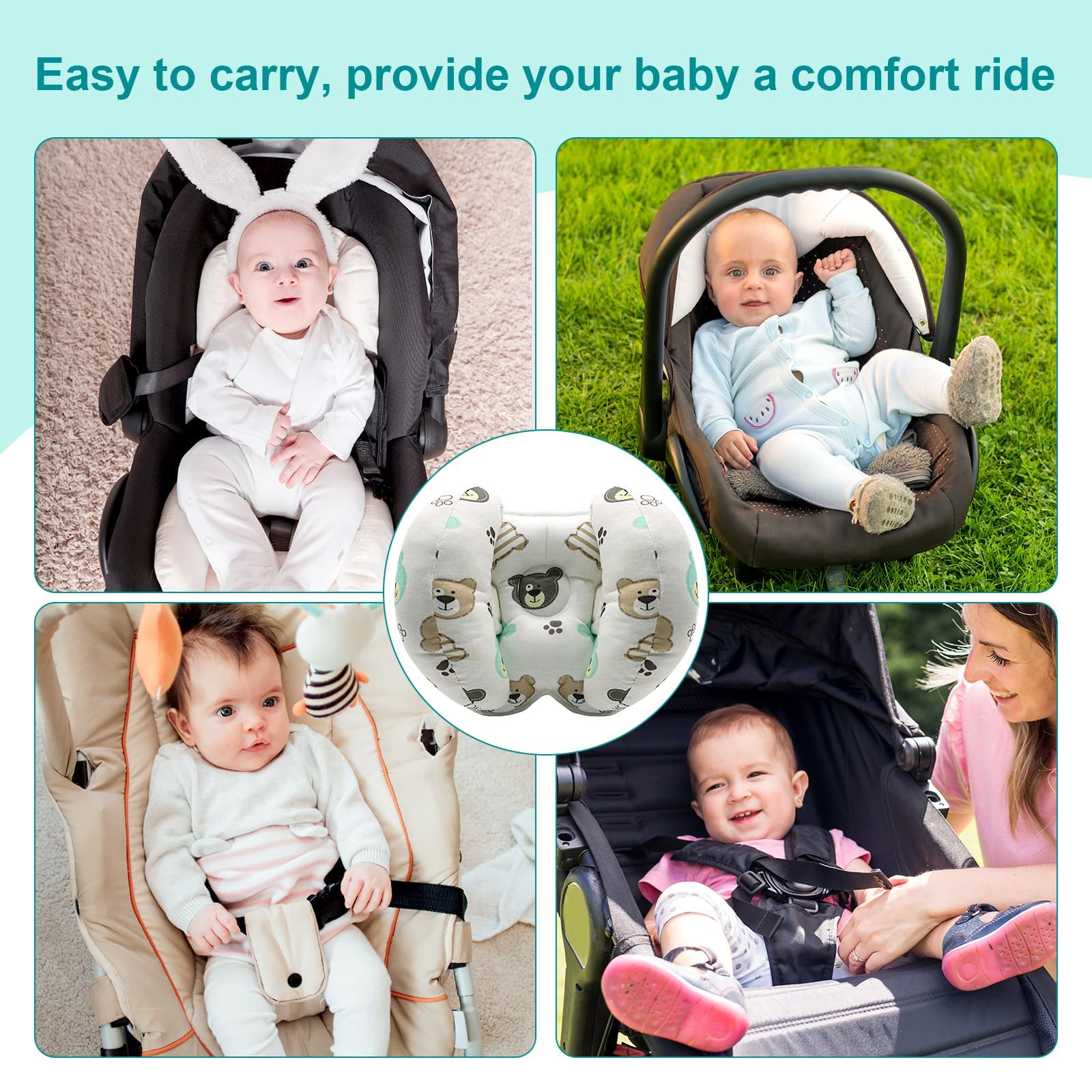 KAKIBLIN banana-bear adjustable back highlights customizable neck support for growing babies.