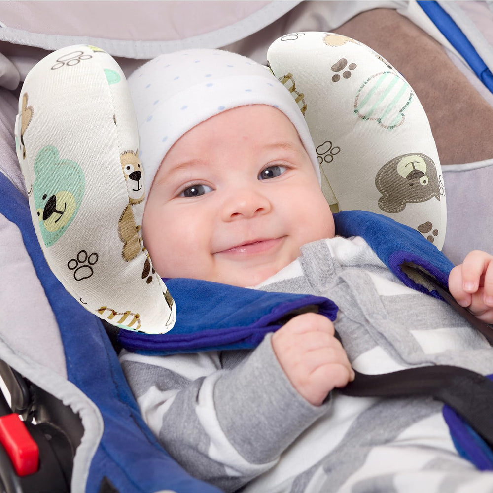 KAKIBLIN banana-bear car-seat-use pillow stabilizes head on busy car rides.