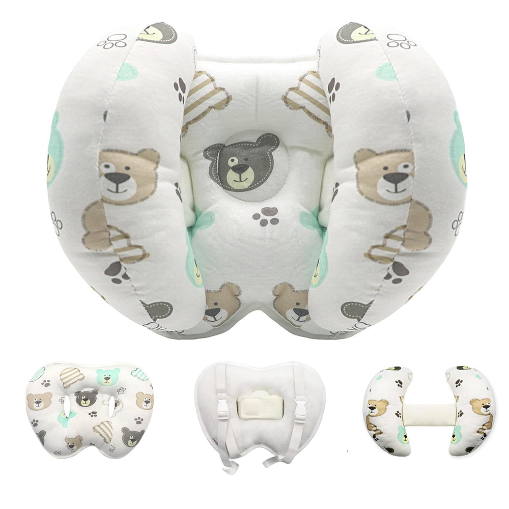 KAKIBLIN baby head-neck support pillow banana-bear front view for travel comfort.