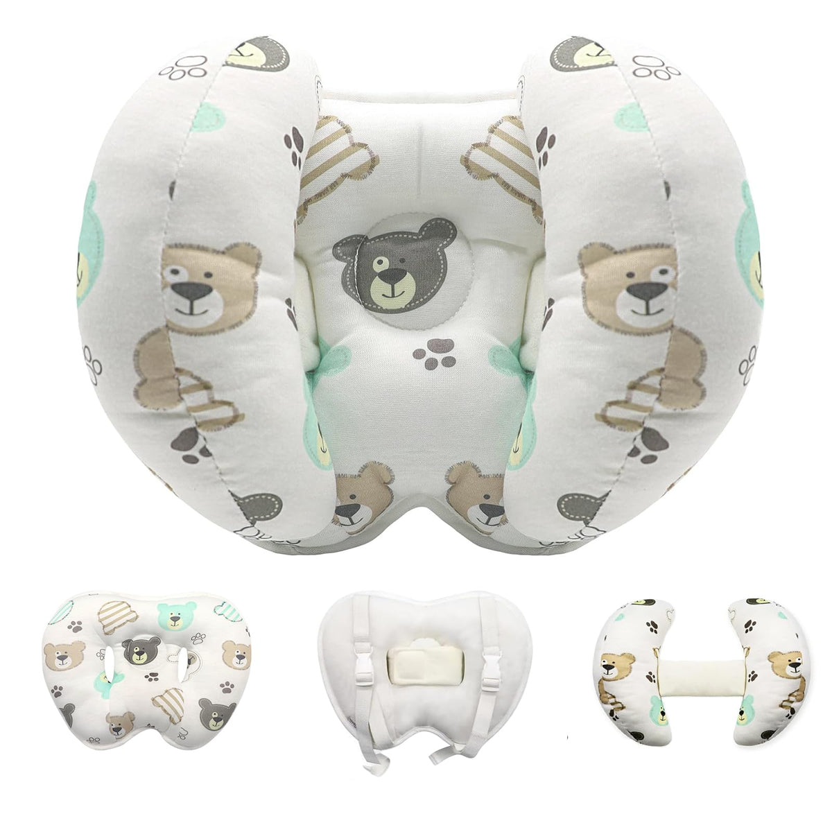 KAKIBLIN baby head-neck support pillow banana-bear front view for travel comfort.
