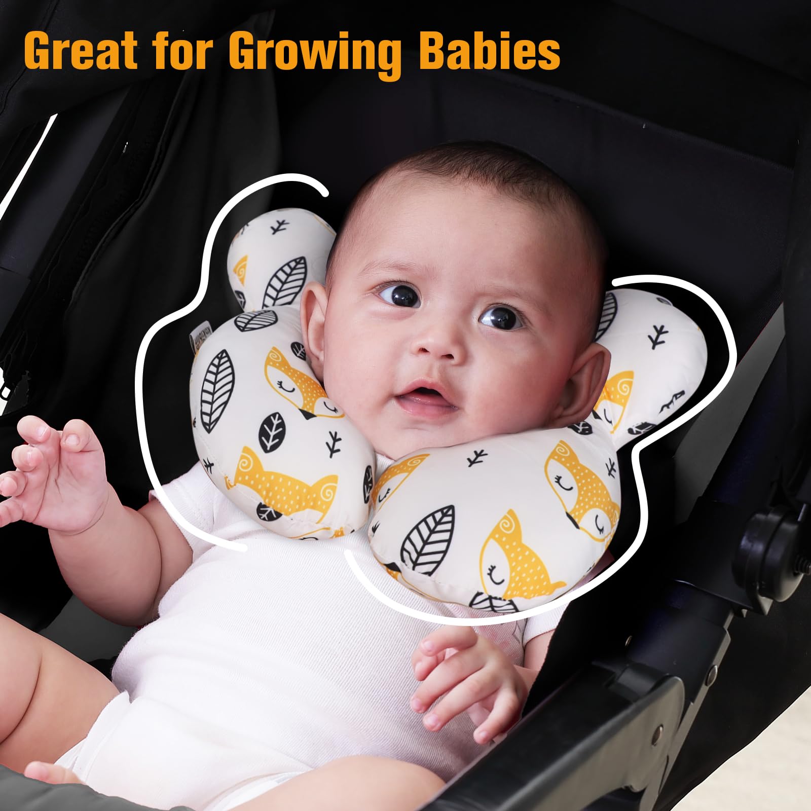 KAKIBLIN baby neck pillow in-stroller demonstrates portable comfort.