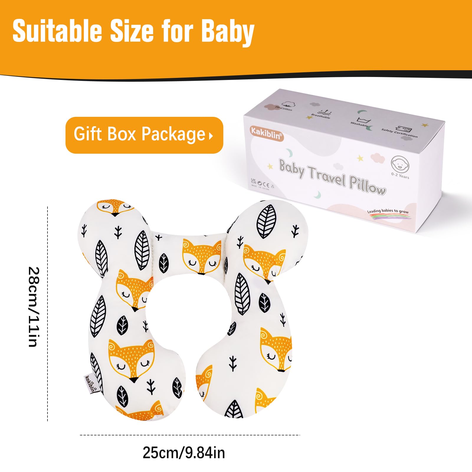 KAKIBLIN baby neck pillow machine-washable at 30°C for easy cleanup.