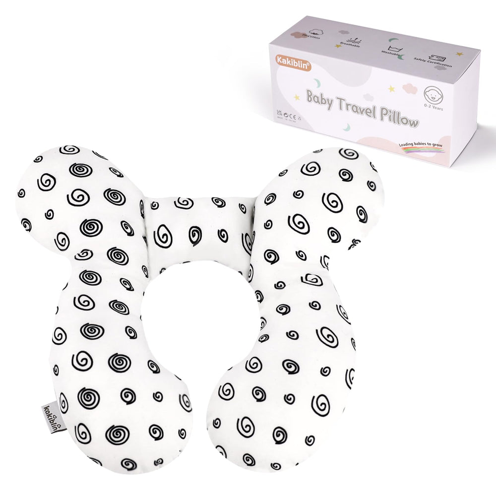 KAKIBLIN snail design baby neck pillow offers gentle head support during travel.