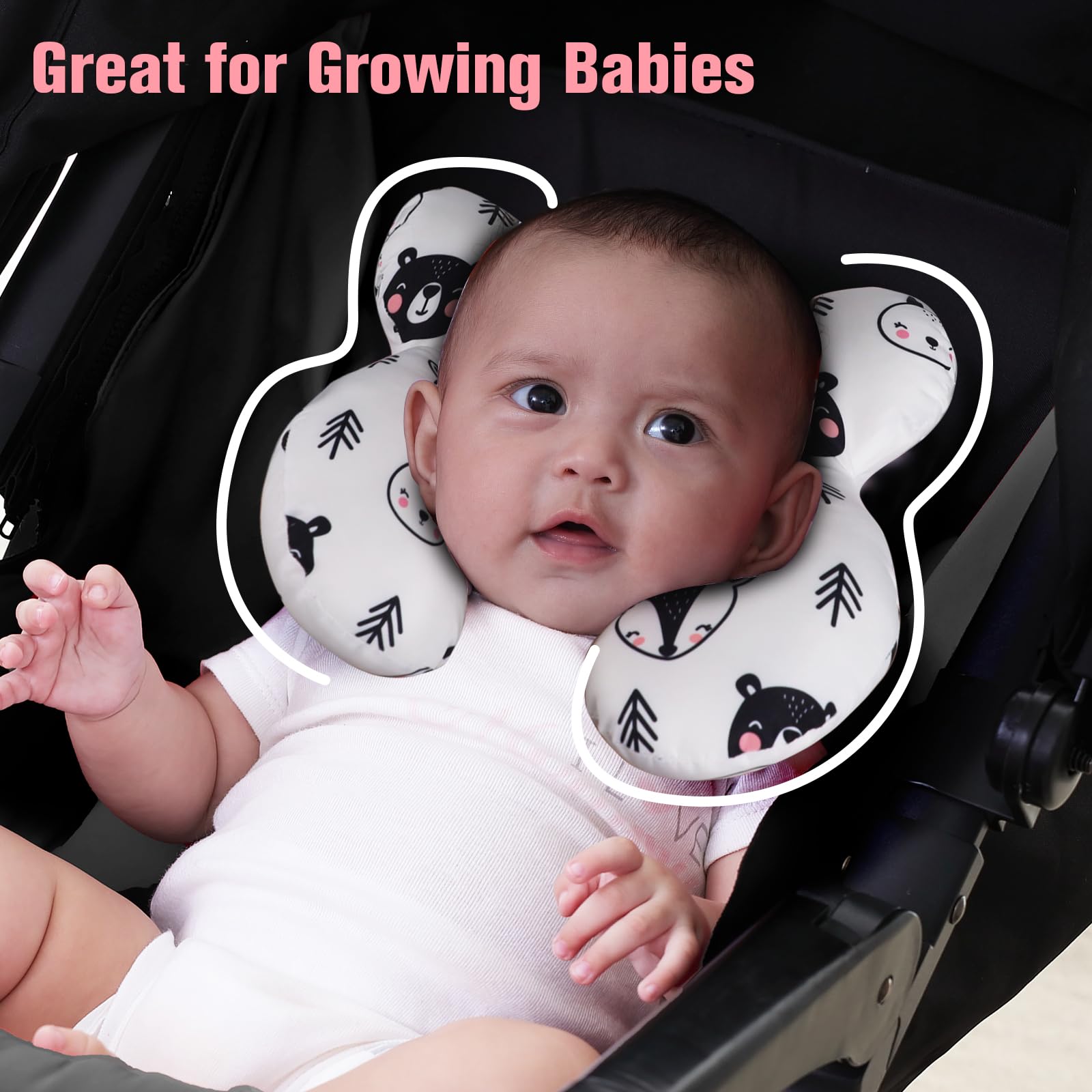 KAKIBLIN neck pillow on stroller offers comfy travel rest.
