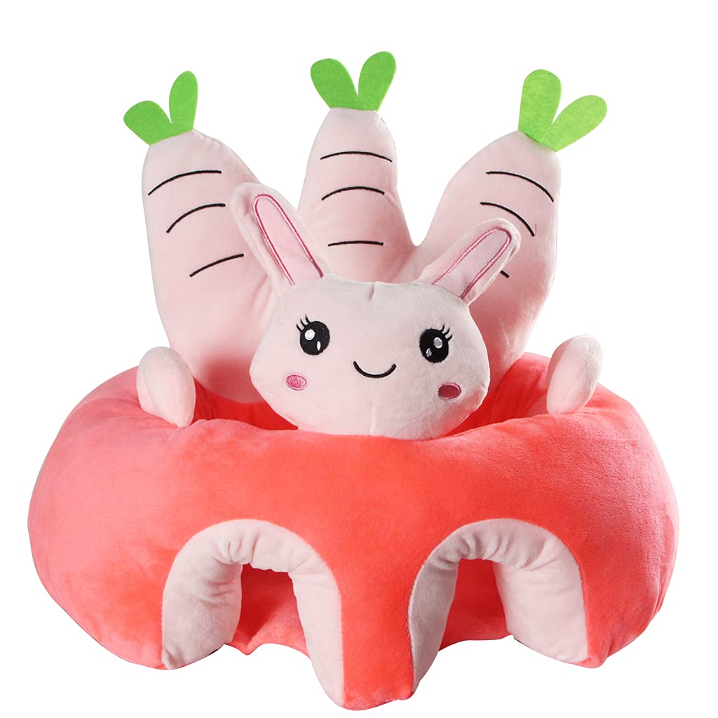 KAKIBLIN Baby Support Sofa pink rabbit front view with plush fabric and stable seating.