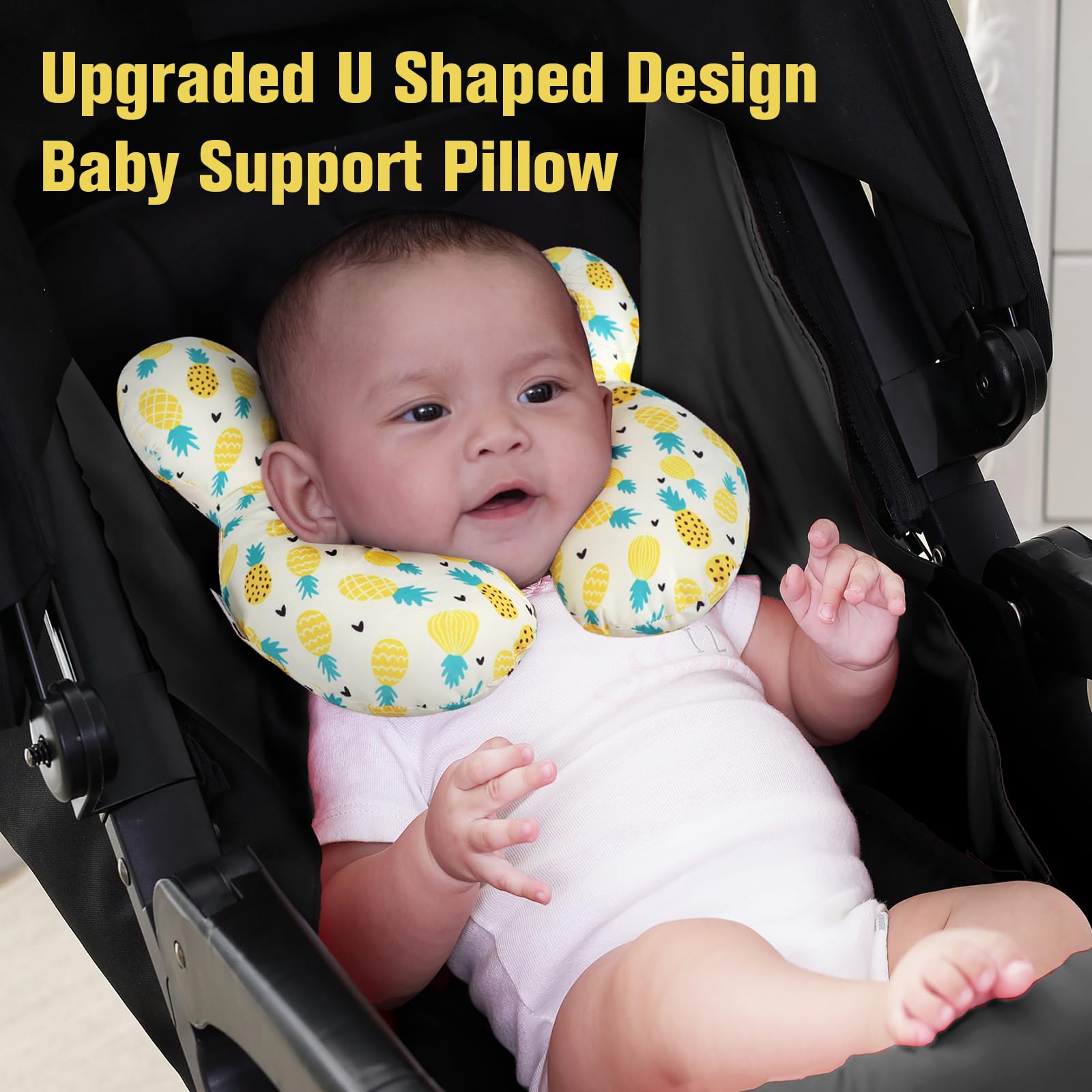 KAKIBLIN Baby Travel Pillow back view showing compact design and fabric