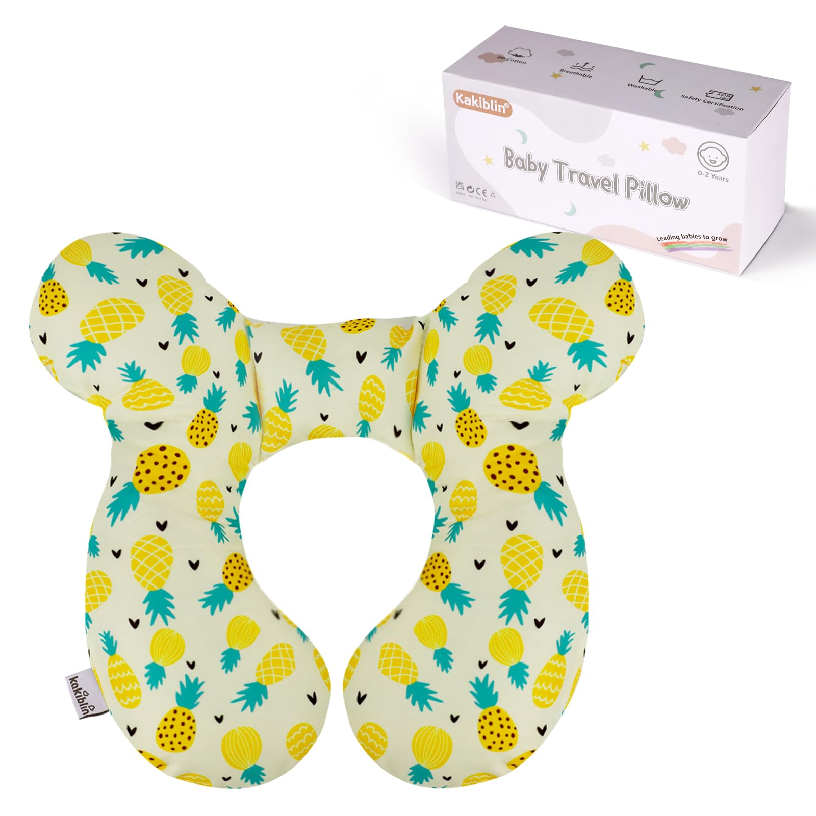 KAKIBLIN Baby Travel Pillow front view with U-shape neck support for car trips