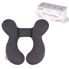 KAKIBLIN Baby Travel Pillow closeup of soft gray fabric for gentle baby comfort.