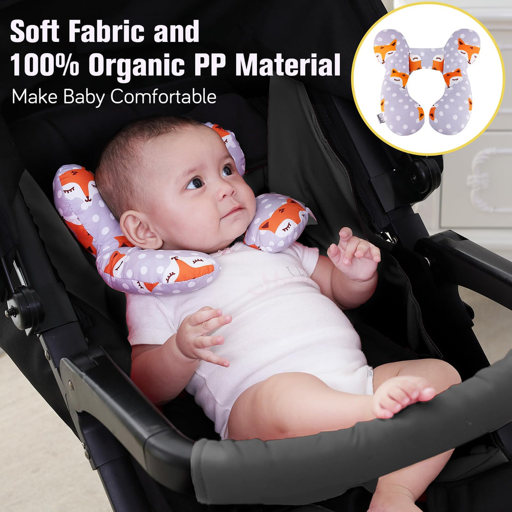 KAKIBLIN baby travel pillow side profile highlights ergonomic U-shape for neck comfort.
