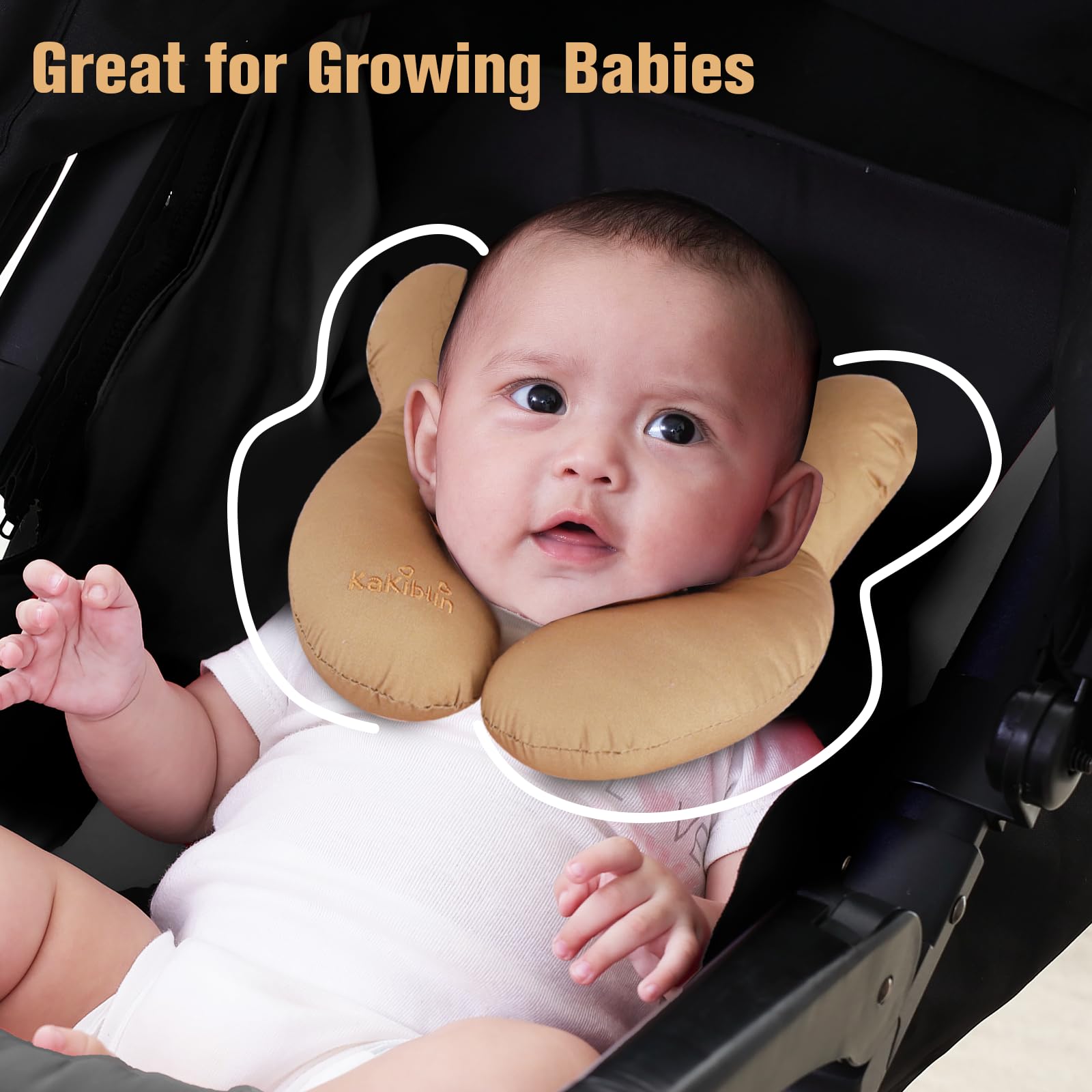 KAKIBLIN travel pillow in a stroller provides cozy head support on the go.
