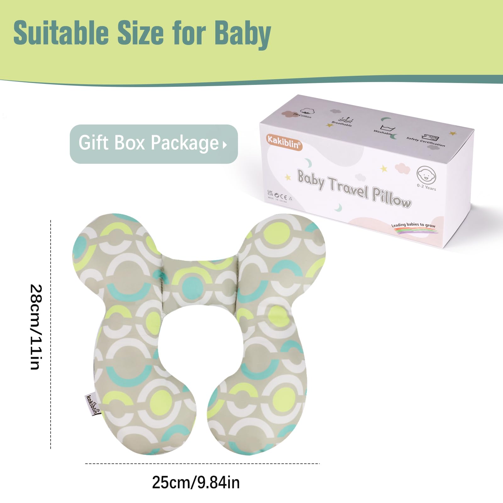 KAKIBLIN machine-washable baby travel pillow for easy cleanup