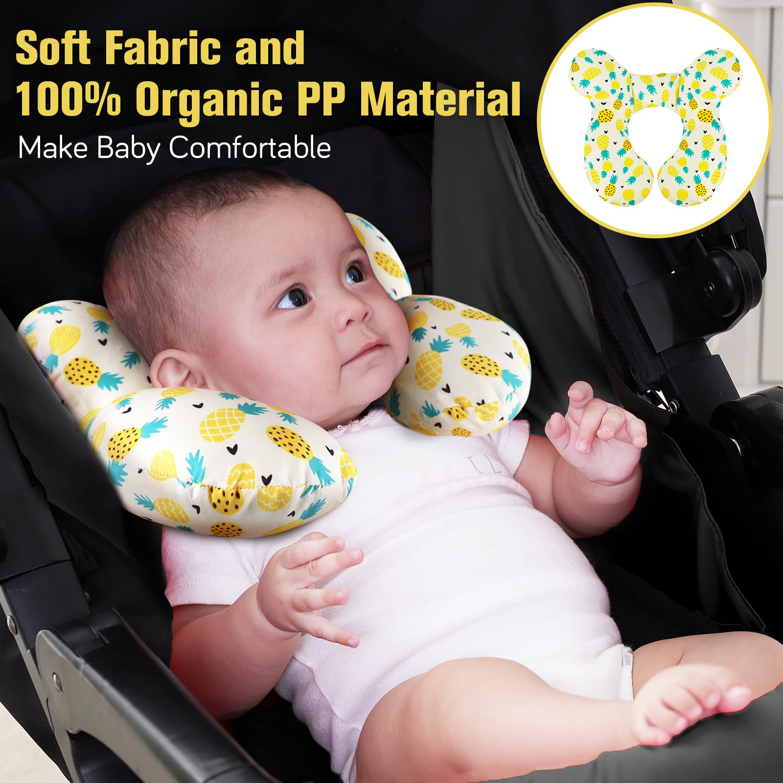 KAKIBLIN Baby Travel Pillow side view highlighting side support for stable sleep