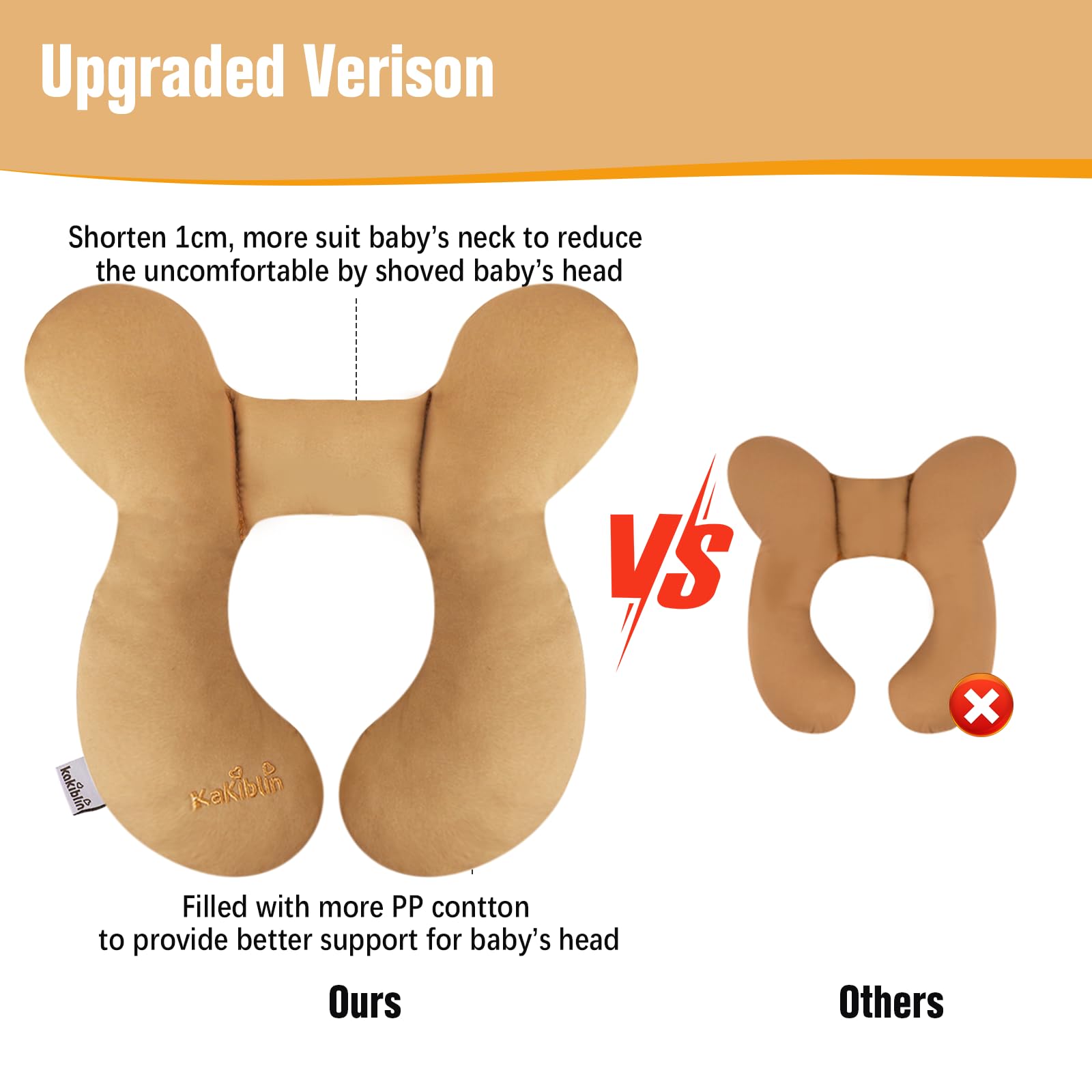 KAKIBLIN soft fabric infant pillow cushions delicate skin during naps and outings.