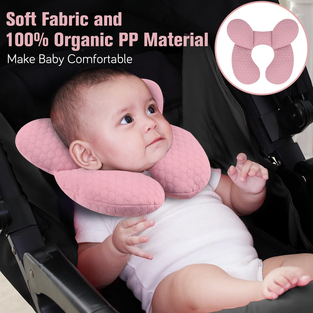 KAKIBLIN baby neck pillow pink U shaped design offers snug support for safe head alignment