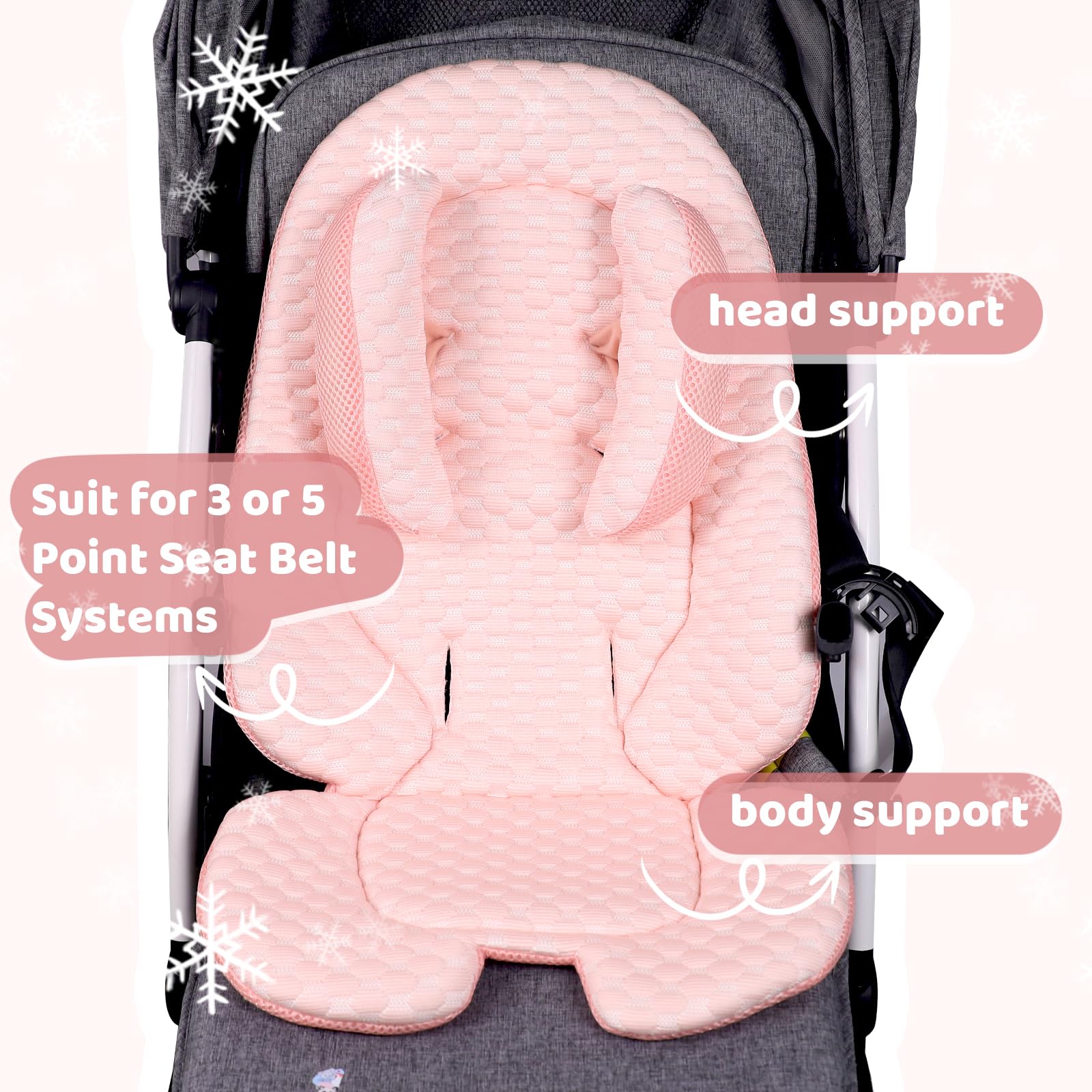 KAKIBLIN car seat pad supports universal fit and easy attachment for growing babies.