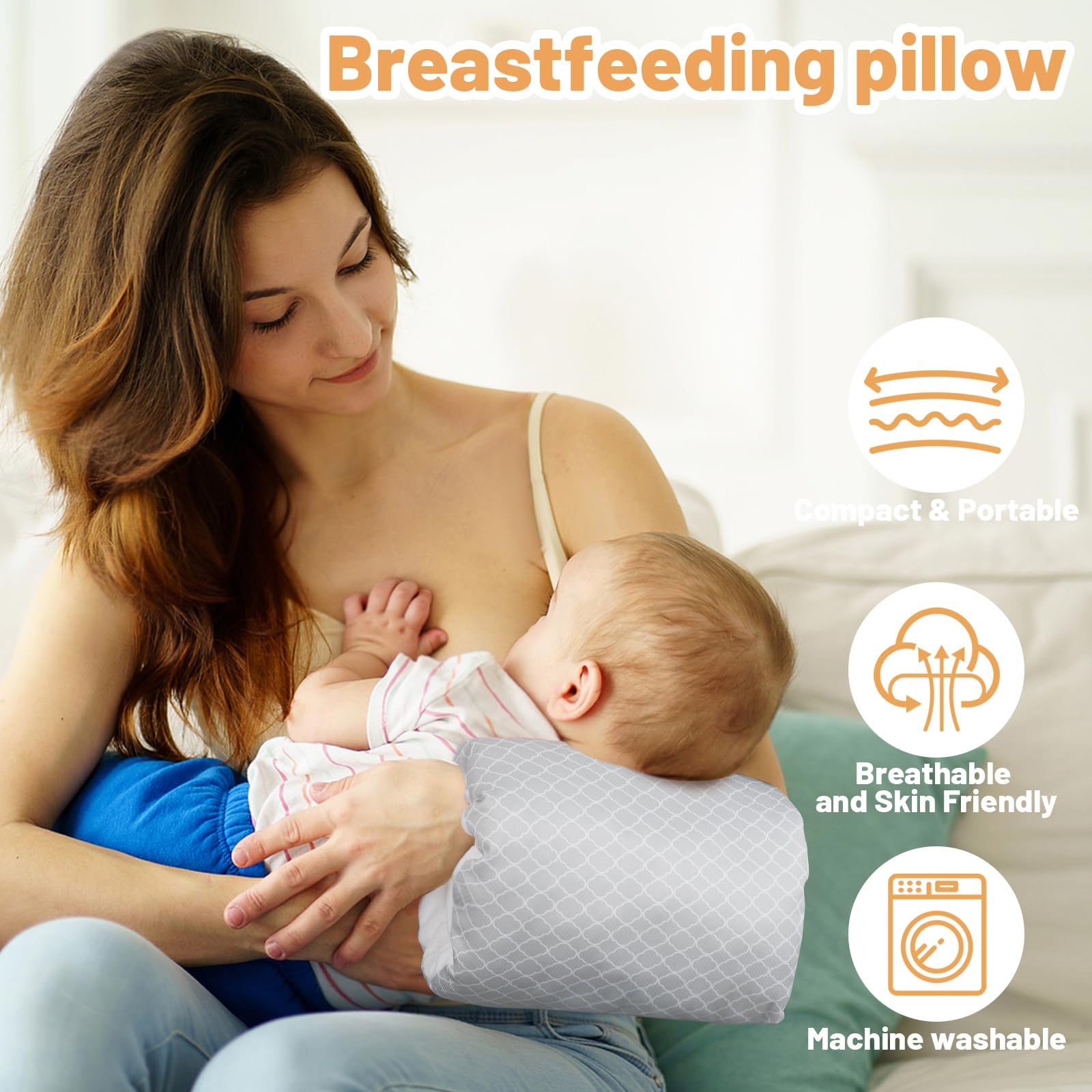 KAKIBLIN Feeding Arm Pillow white cloud fabric showcases soft mesh for comfort