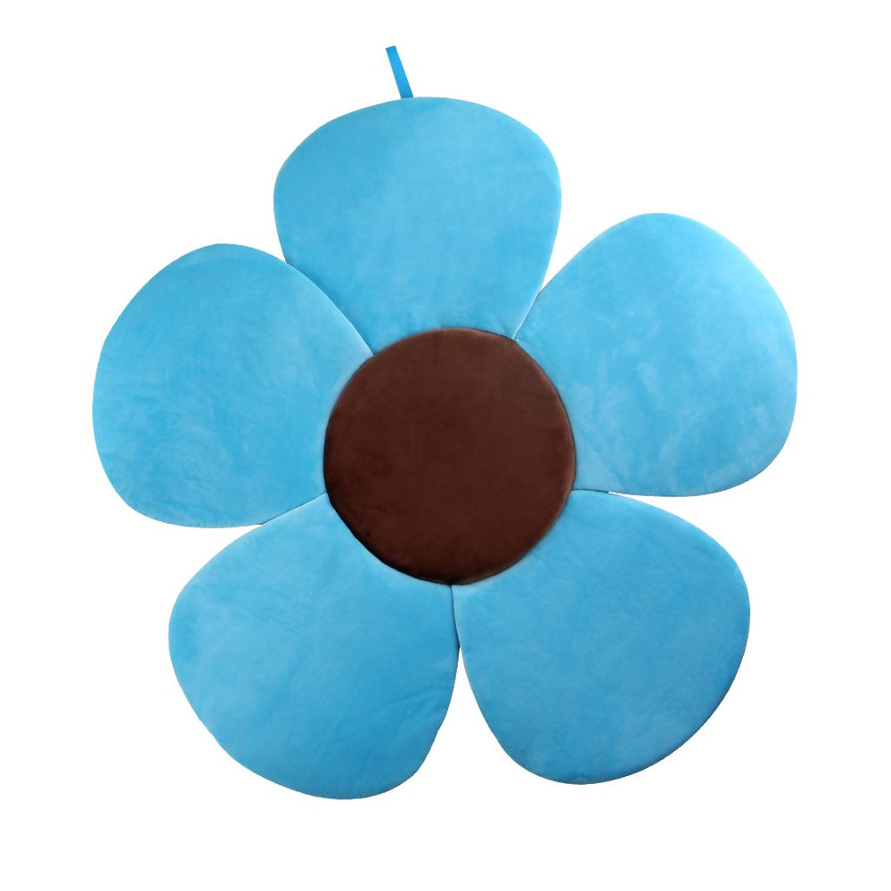 KAKIBLIN flower baby bath mat blue closeup shows plush cushion for gentle head support.