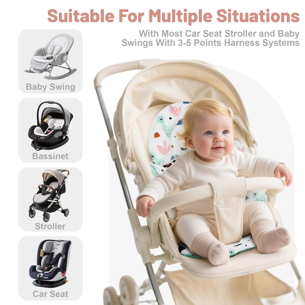 KAKIBLIN infant insert shown in car seat, stroller, or bassinet for on-the-go comfort.