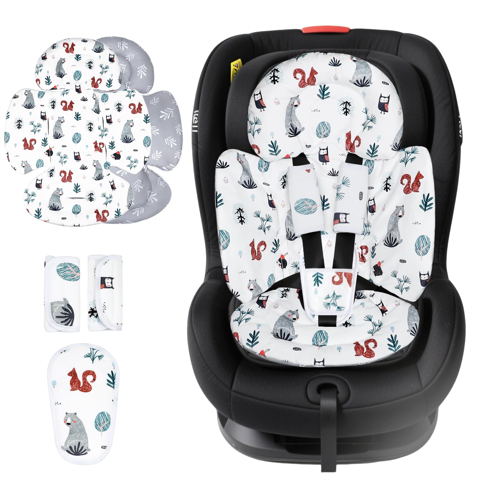 KAKIBLIN infant seat insert provides thick head support for newborns during car rides.