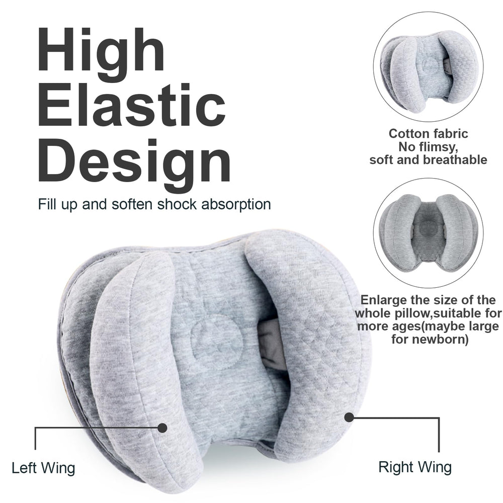 KAKIBLIN head pillow on airplane gray illustrating removable neck pillow for easy packing.