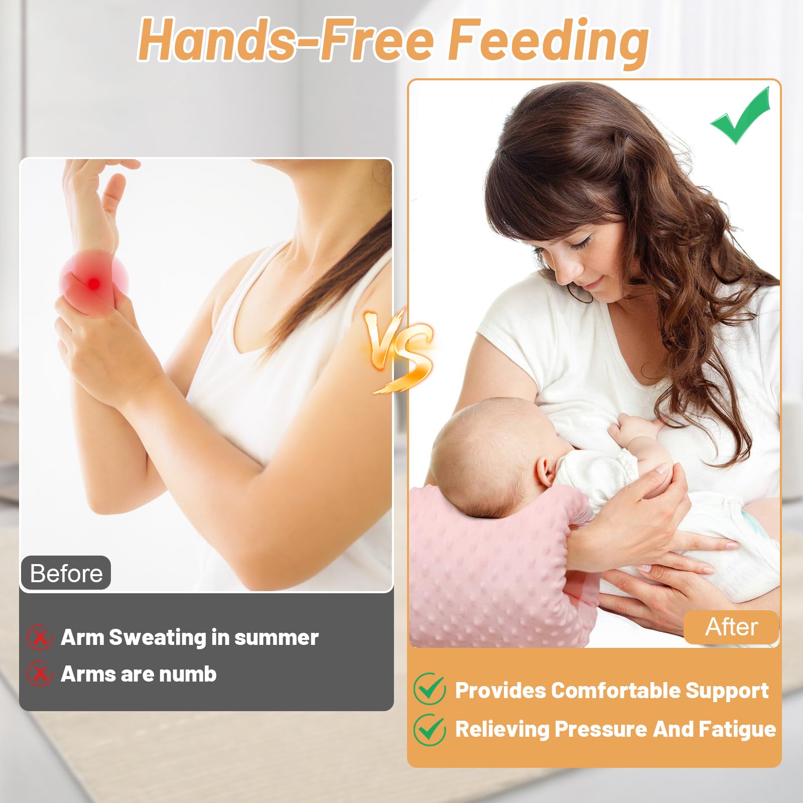 KAKIBLIN pink-baby-feeding-arm-pillow mom-feeding-use in hands