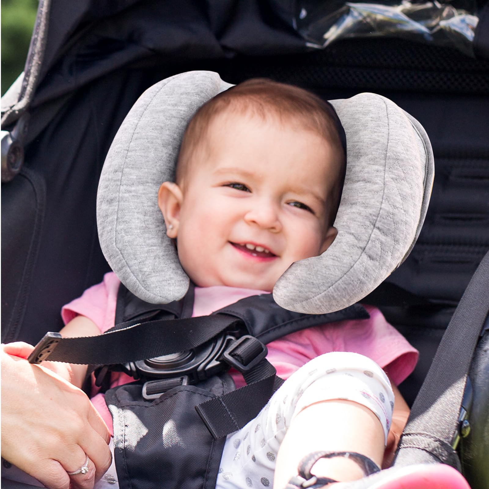 KAKIBLIN removable neck pillow in gray offers travel convenience.