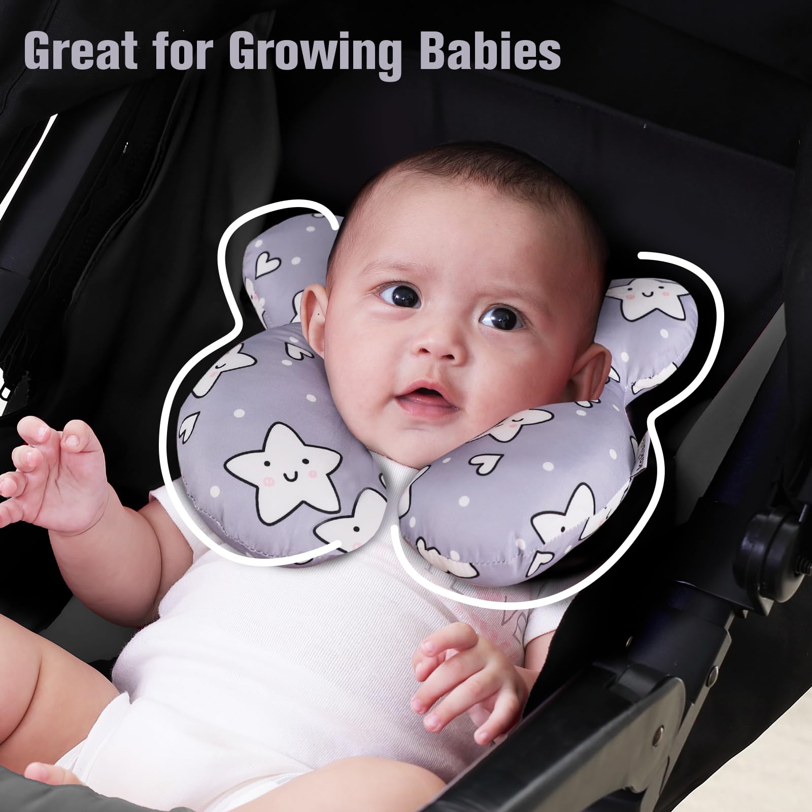 KAKIBLIN Star pillow in stroller or swing setup demonstrates portable comfort