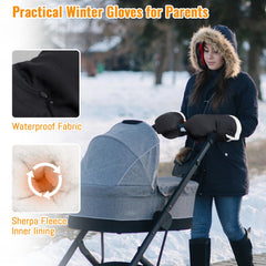 KAKIBLIN stroller mittens feature a water-repellent exterior to guard against snow.