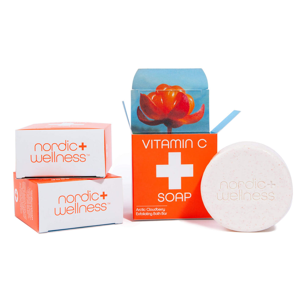 Kalastyle Nordic-Wellness Vitamin C Soap 3 Pack with exfoliating Arctic Cloudberry bars for radiant skin