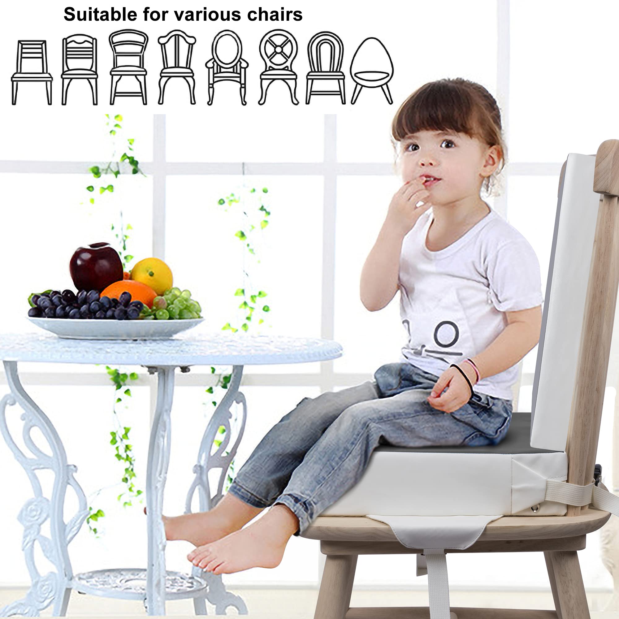 Kalawen booster seat adjustability settings illustrate easy height and backset changes.