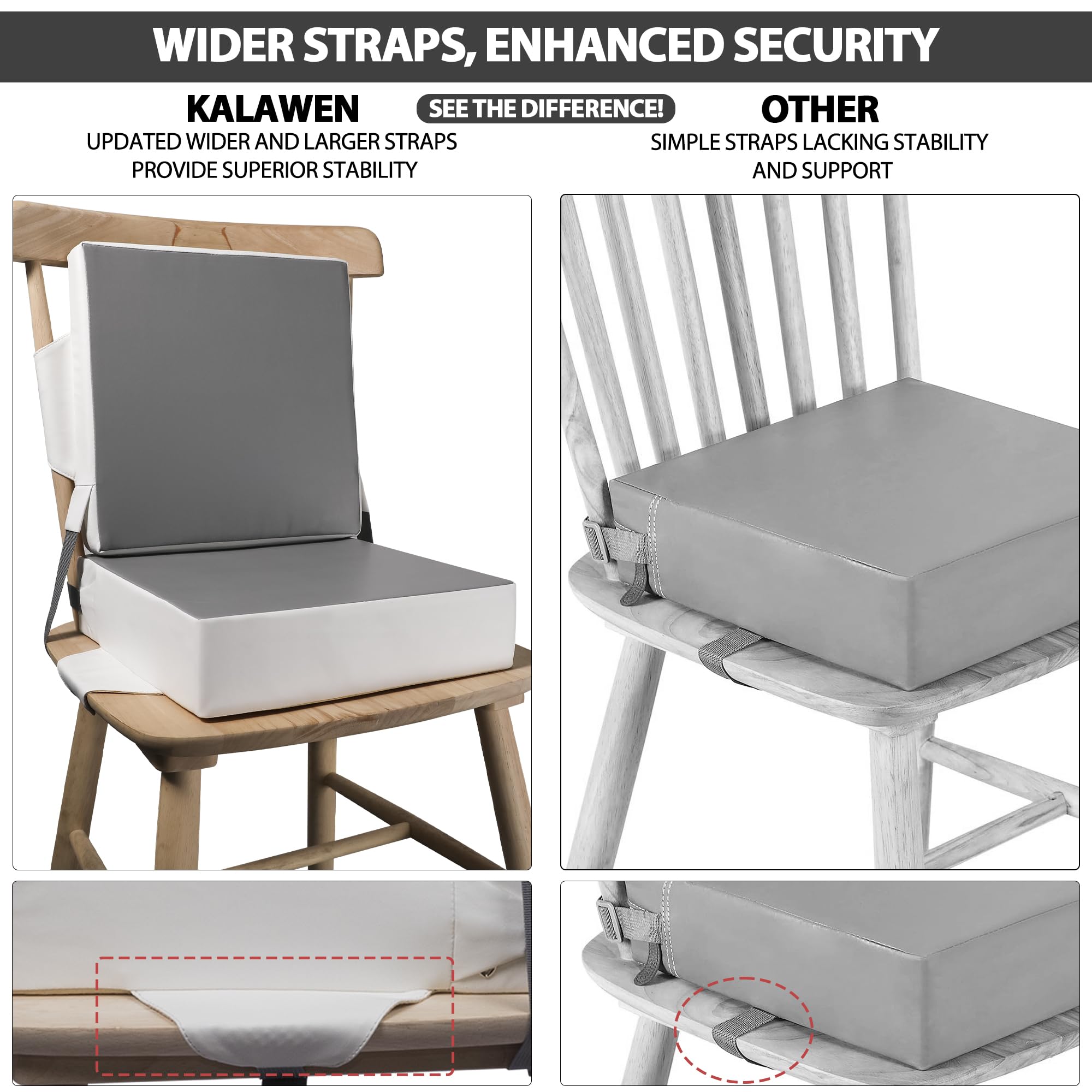 Kalawen booster seat at dining table demonstrates five-setting adaptability for growing children.