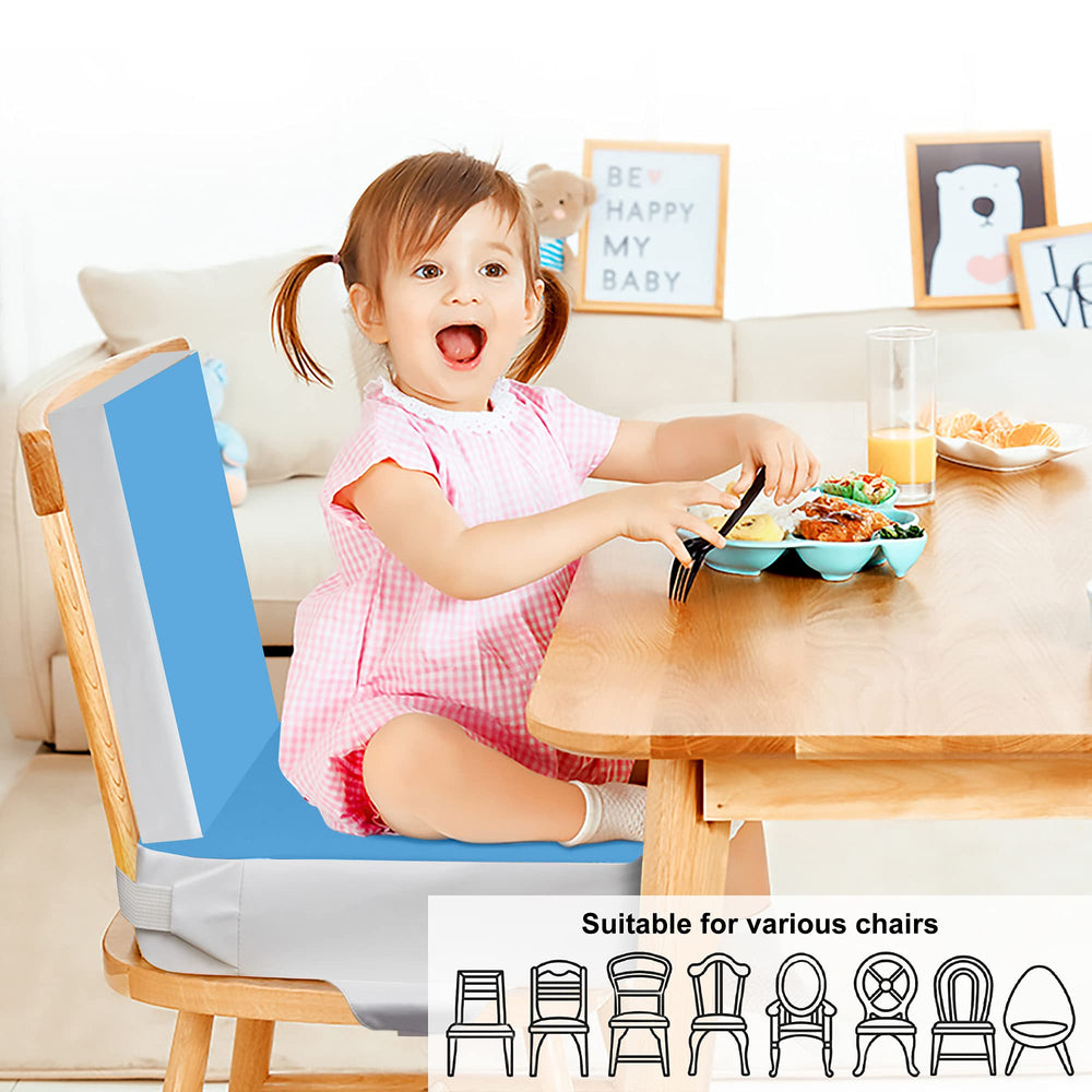 Kalawen booster seat attaches securely to most chairs for quick setup.