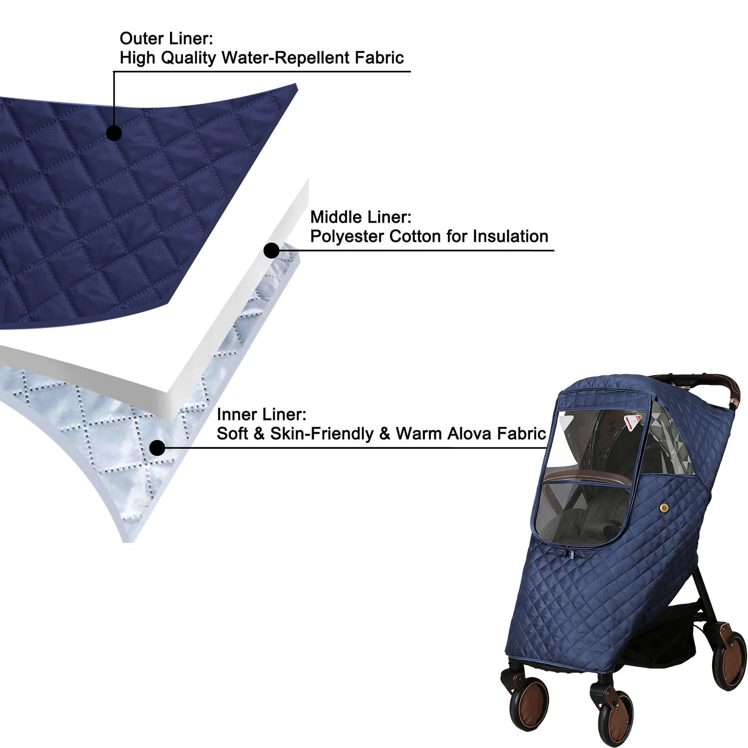 KALDEHVEST winter-stroller-cover wind-hook-fastening keeps cover secure in gusty weather