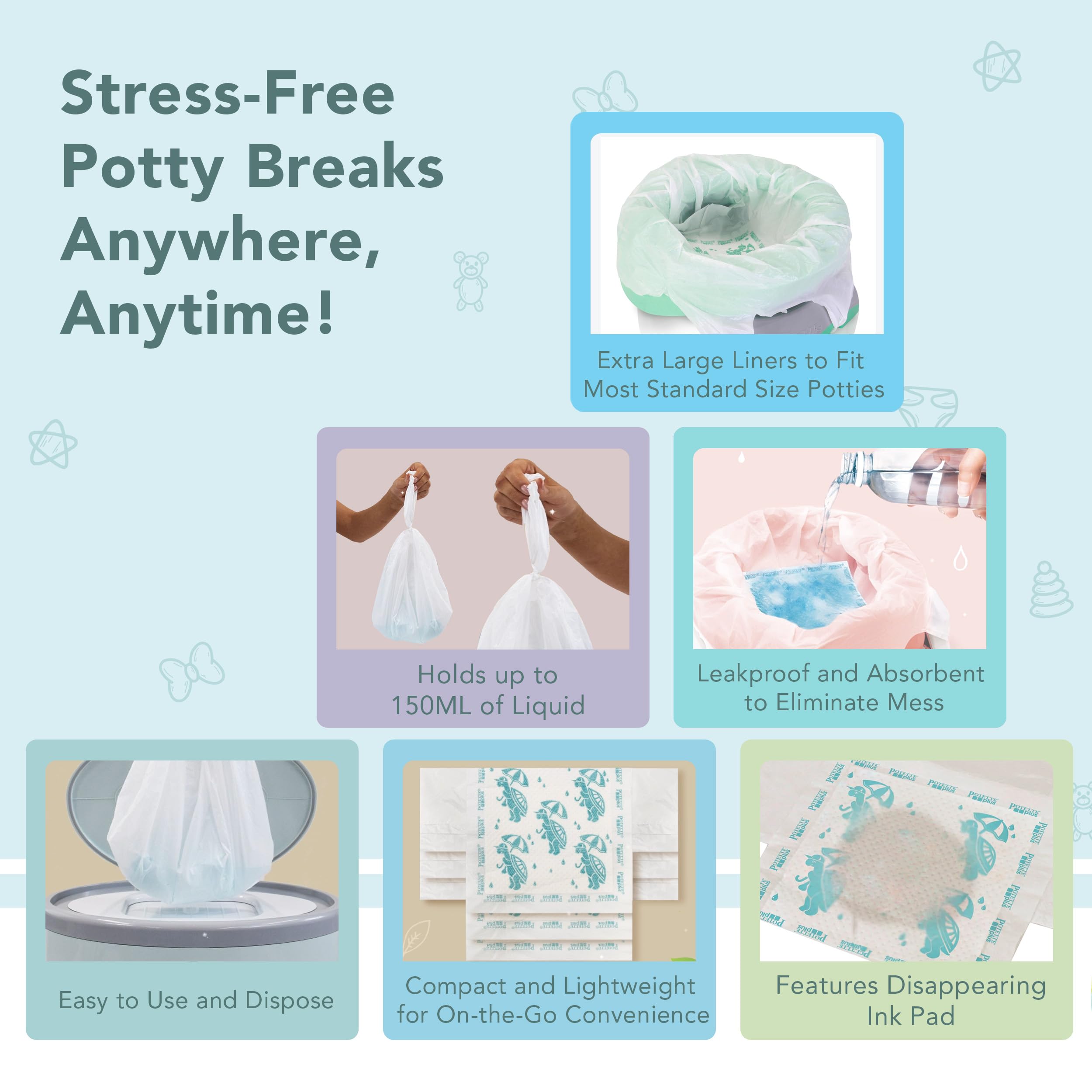 Kalencom Universal Potty Liners with disappearing ink pads aiding potty breaks
