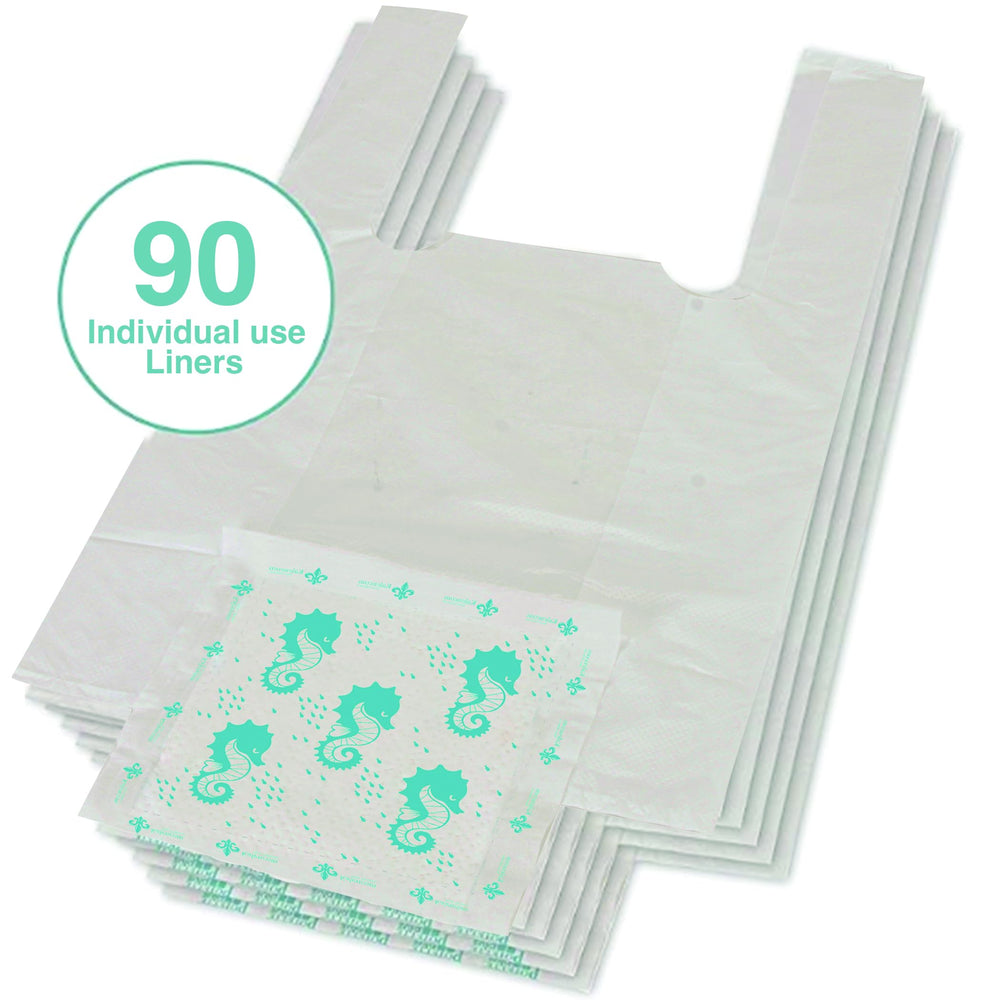 Kalencom Universal Potty Liners in use on Potette travel potty for quick disposal